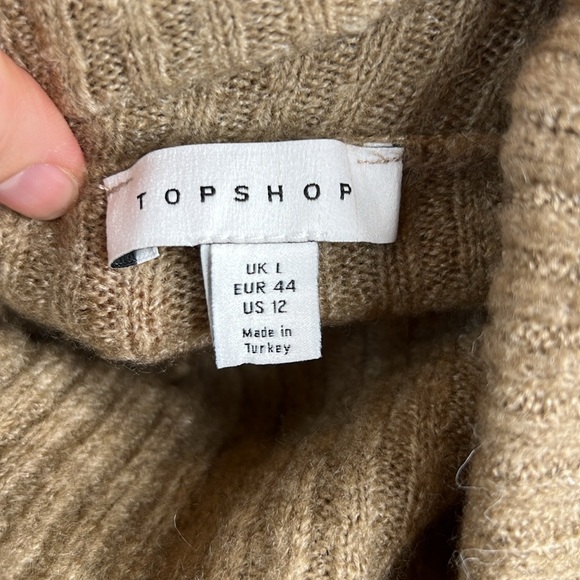 👑Topshop Women's Knitted Oversized Rollneck Sweater Dress Oat Brown Size L - Picture 10 of 11